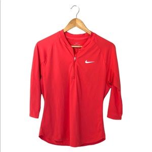 Nike Women’s 3/4 Sleeve Dri-FIT Quarter-Zip Pullover - Coral, Women’s Medium